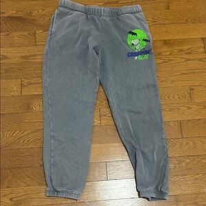Peanuts Gray Jogger Pants with Neon Green Graphic